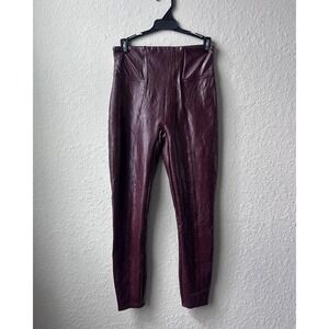 Preloved Woman's Spanx Burgundy Faux Leather Leggings (Size: S)
